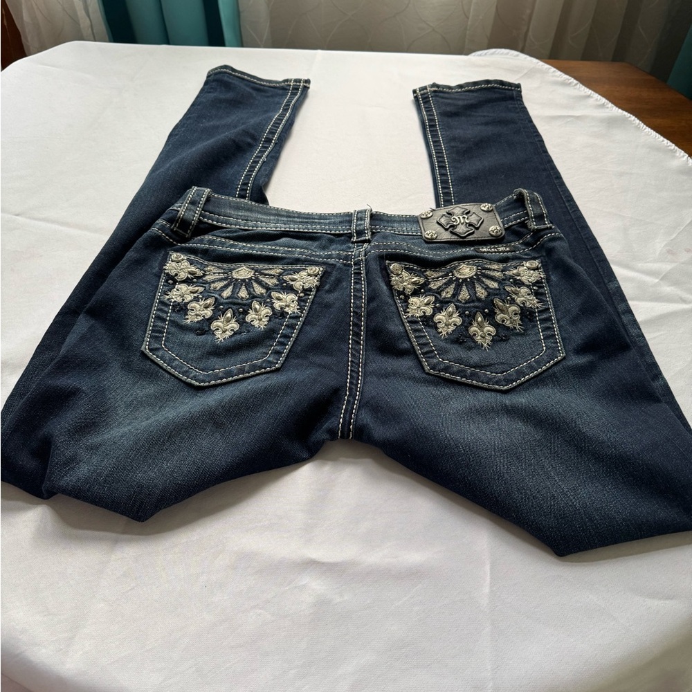 Miss Me Blue Boot Cut Jeans with Ornate Embroidery